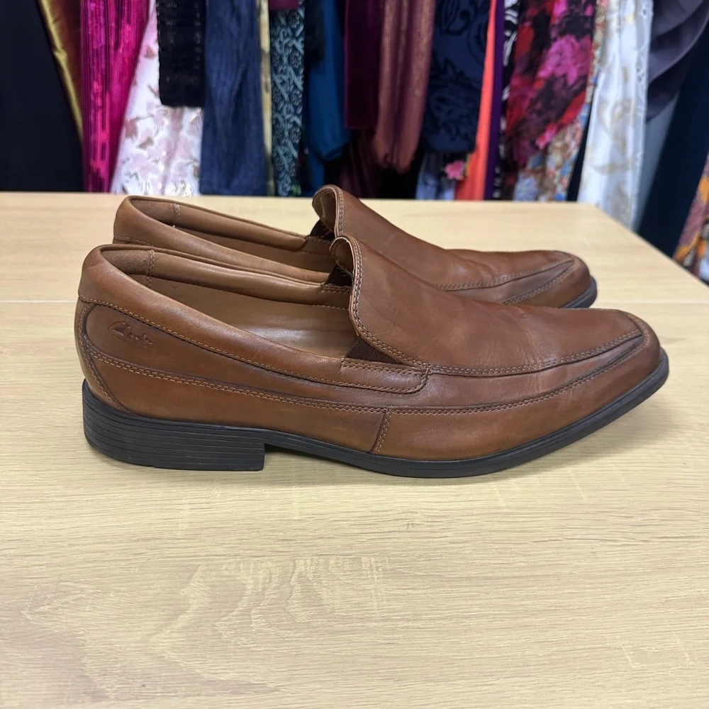 Clarks Collection Tilden Free Men's Dark Tan Leather Loafer Size 14 EUC